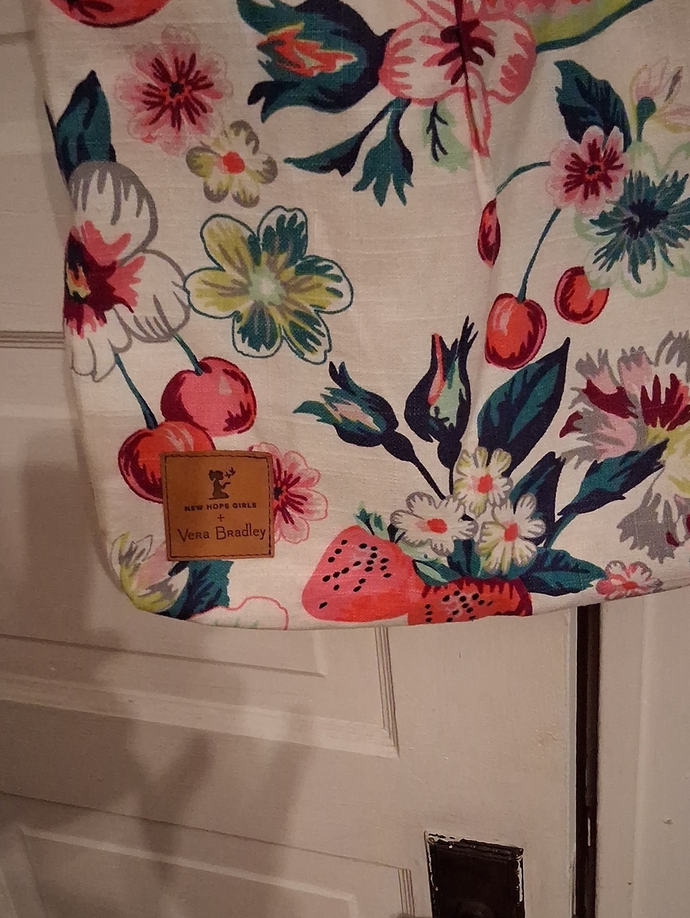 Vera Bradley White Floral Tote with Pink, Teal, Green Accents